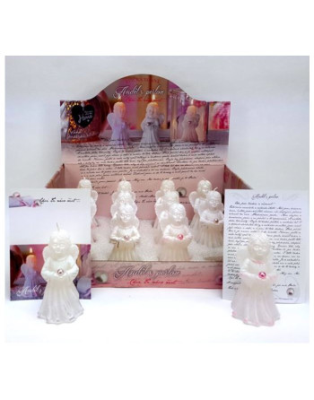 Svíčka Anděl s perlou 100mm/pohlednice